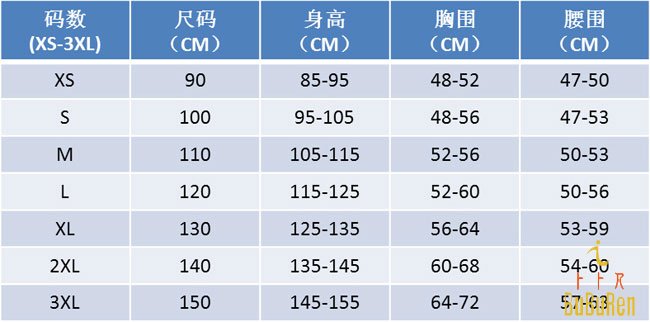 最标准的幼儿园园服尺码对照表